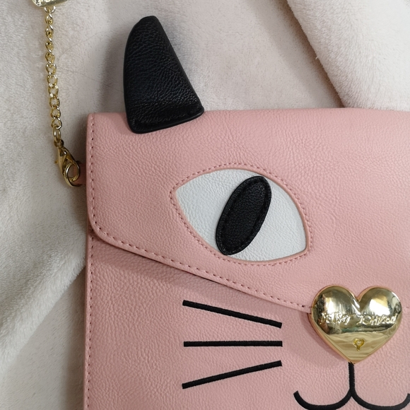 Betsey Johnson Pink Cat Purse Cross-body Flat Clutch Bag - Picture 3 of 7